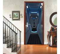 MYIESAXL Sticker Porte Effet 3D Espace Vaisseau Spatial Poster de Porte, PVC Imperméable Papier Peint pour Chambre Salle de Bain Cuisine Décoration Porte Murale, Autocollant Porte（77 x 200cm）