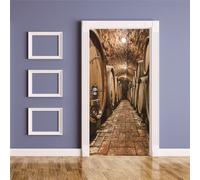 MYIESAXL Sticker Porte Effet Trompe-l'œil Effect Cave à vin Vintage Poster Mural Placard Chambre Toilette Bain Cuisine pour Décoration Entree, Autocollant Porte（95 x 215cm）