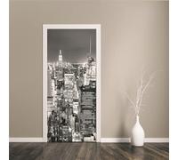 MYIESAXL Sticker Porte Effet Trompe-l'œil Effect Ville de New York en Noir et Blanc Poster Mural Placard Chambre Toilette Bain Cuisine pour Décoration Entree, Autocollant Porte（95 x 215cm）