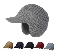 MYIHUIHUI Bonnet d'hiver Sherum CozyHead avec Bord et Cache-Oreilles, Bonnet tricoté avec Doublure Polaire, Protection auditive Chaude(Grey)