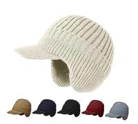 MYIHUIHUI Bonnet d'hiver Sherum CozyHead avec Bord et Cache-Oreilles, Bonnet tricoté avec Doublure Polaire, Protection auditive Chaude(Beige)