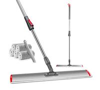 Myiosus Balai à franges professionnel en microfibre de 60 cm avec 5 tampons réutilisables, manche en acier inoxydable de 137 cm, pour le bois dur, le nettoyage du carrelage, envoyez 1 raclette
