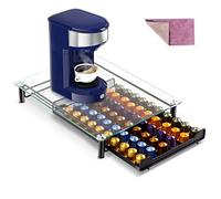 Myiosus Support Capsule Nespresso pour 60 Capsules, Tiroir de Rangement Capsules Nespresso avec Présentoir en Verre, Distributeur de Machine à Café pour Cuisine + 1 Chiffon de Nettoyage