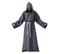 Myir JUN Deguisement Moine, Deguisement Halloween Homme Prêtre Médiéval Capot Encapuchonné Moine Costume avec Croix Renaissance Robe de Prêtre Halloween Robe (Gris, M)