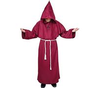 Myir JUN Deguisement Moine, Deguisement Halloween Homme Prêtre Médiéval Capot Encapuchonné Moine Costume avec Croix Renaissance Robe de Prêtre Halloween Robe (Rouge, XXL)