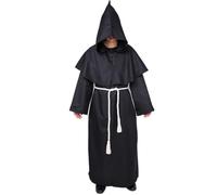 Myir JUN Deguisement Moine, Deguisement Halloween Homme Prêtre Médiéval Capot Encapuchonné Moine Costume avec Croix Renaissance Robe de Prêtre Halloween Robe (Noir, L)