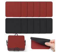 Myir JUN Dessous de Verre Set de 12 Dessous de Verre Originaux 10cm sous Verre en Cuir Double Face Dessous de Verre Lmperméables Antidérapants à l'épreuve du feu (Rouge Noir)