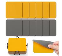 Myir JUN Dessous de Verre Set de 12 Dessous de Verre Originaux 10cm sous Verre en Cuir Double Face Dessous de Verre Lmperméables Antidérapants à l'épreuve du feu (Gris Jaune)