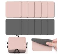 Myir JUN Dessous de Verre Set de 12 Dessous de Verre Originaux 10cm sous Verre en Cuir Double Face Dessous de Verre Lmperméables Antidérapants à l'épreuve du feu (Rose Gris)