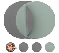 Myir JUN Set de Table Lot de 4, 38cm Set de Table Cuir et Dessous de Verre Double Face Set de Table Lavable ImperméAbles Set de Table Rond Plastique Dessous de Table (Gris & Salvia Vert)
