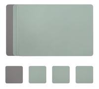 Myir JUN Set de Table, Set de Table en Cuir et Dessous de Verre Antidérapant Set de Table Double Face Set de Table Lavable ImperméAbles Set de Table Plastique (Gris Salvia Vert, Lot de 4)