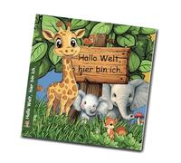 MyJagu Album de souvenirs pour bébé - Ma première année, couverture rigide, 21 × 21 cm, livre d'images avec animaux de la forêt et de nombreux détails - Cadeau de naissance et de baptême