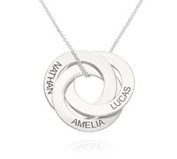 MYKA Collier avec pendentif bague russe personnalisable avec diamant/pierre de naissance en argent sterling, plaqué or, vermeil ou or massif 14 carats, 3 Rings, Argent sterling, Pas de gemme