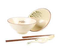 MYKAGS Lot de 2 bols à ramen en céramique avec baguettes et cuillères de 1200 ml - Grand bol à soupe de style japonais rétro - Vaisselle au micro-ondes - Coffret cadeau pour salade, pho, pâtes, udon