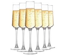 MYKAGS Lot de 6 flûtes à champagne élégantes en verre transparent de 200 ml, parfaites pour les mariages, les anniversaires et Noël, élégantes et durables pour les célébrations