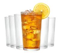 MYKAGS Lot de 6 grands verres vintage en verre transparent style origami, parfaits pour une utilisation en bar, boissons, café glacé, jus, vagues, 390 ml, verrerie élégante pour la maison