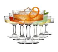 MYKAGS Lot de 6 verres à dessert de 350 ml - Verres à martini avec gaufrage floral - Verres à cocktail élégants avec tige, flûtes à champagne et verres à long pied