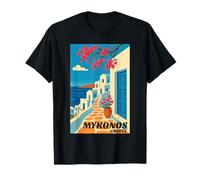 Mykonos Grèce Voyage Art Bougainvilliers et Chemin de Bord de mer T-Shirt