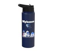 Mykonos Souvenir de vacances architecture grecque drapeau de la Grèce Stainless Steel Insulated Water Bottle