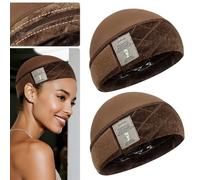 MYKURS Bonnet pour perruque avec bande antidérapante en silicone, bonnets 2 en 1 souples pour maintenir la perruque en place, couleur brun clair, 2 pièces