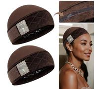 MYKURS Bonnet pour perruque avec bande antidérapante en silicone, bonnets 2 en 1 souples pour maintenir la perruque en place, couleur brun foncé, 2 pièces