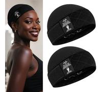 MYKURS Bonnet pour perruque avec bande antidérapante en silicone, bonnets 2 en 1 souples pour maintenir la perruque en place, couleur noir, 2 pièces