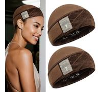 MYKURS Lot de 2 bonnets souples 2 en 1 avec bande en silicone antidérapant pour maintenir la perruque en place Marron
