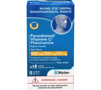 Mylan Conseil Paracétamol/Vitamine C/Phéniramine Sans Sucre Poudre Pour Solution Buvable 8x5g