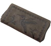 myledershop Grand Cuir de Buffle Femme Porte-Monnaie avec Colibri-Motif en Marron ou Cognac (Marron)