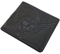 myledershop Porte-monnaie en cuir de buffle véritable avec motif tête de mort avec protection RFID et NFC Format paysage, Gris vintage, Taille unique, Américain