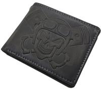 myledershop Portefeuille en cuir de buffle véritable - Format paysage - Avec gravure 3D de tête de mort et protection RFID et NFC, Tête de mort 3D en relief/gris vintage, Taille unique, Américain