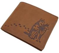 myledershop Portefeuille en cuir de buffle véritable - Format portrait ou paysage - Avec motif Huskies et protection RFID et NFC, Modèle 2 / paysage / cognac, Taille unique, Moderne