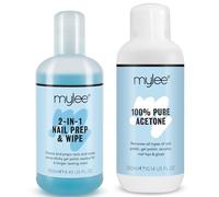 Mylee Duo Préparation Ongles - Prep + Wipe Cleanser 250 ml + Acétone 100% Pure 300 ml - Dissolvant Vernis Semi-Permanent UV/LED, Dégraissant, Retrait Résidus & Dépose Gel
