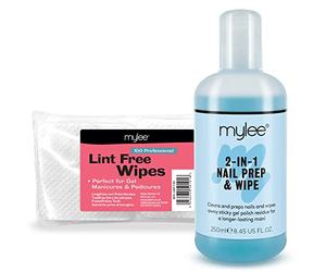 Mylee Kit de Préparation & Nettoyage Ongles Gel, Mylee Nail Prep & Wipe 250 ml + 100 Lingettes Non Pelucheuses pour Vernis Gel UV & LED, Préparation & Après-Soin, Assainit & Élimine la Couche Collante