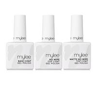 Mylee Set de Vernis à Ongles Semipermanent - Matte & No Wipe Top Coat + Base Coat, 3x10ml - UV/LED Nail Art Manucure Pédicure Professionnel et Domestique - Dure jusqu'à 2 semaines, facile à appliquer