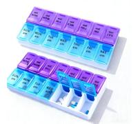MYLERCT 2 Pièces Pilulier Hebdomadaire 7 Jours, Portable Pilulier Matin Soir Double Rangée 14 Compartiments Semaine, pour Vitamines Pilules L'huile de Poisson