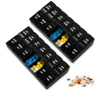 MYLERCT 2 Pièces Pilulier Semainier Grand Format, Pilulier Semainier Matin et Soir avec 2 Compartiments Séparés, Boite Medicaments 7 Jours Matin Soir, Noir, pour Comprimés, Huile Poisson, Vitamines
