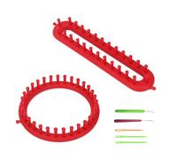 MYLERCT Tricotin Manuel, 2 Pièces Rouge Tricotin Circulaire, 19 cm Rond et 26 cm Rectangle Ensemble de Métiers à Tricoter avec Crochet et Aiguilles en Plastique pour Écharpes, Bonnets et Pulls