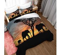 MYLFL 3D Housse De Couette Éléphant De Savane Africaine Ensemble De Housse De Couette Hidden Zipper Polyester Microfiber avec Taies d'oreiller 1Housse De Couette 2 Taies d'oreiller 240x220cm
