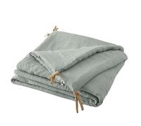 Mylittlebed Edredon Couvre lit 90x200cm L’Effet Papillon - Chemin de lit 100% Lin Lavé 160gr/m² & 100% Polyester [ Dessus de Lits et Couvre-Lits ] (Vert Eucalyptus)