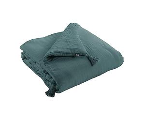 Mylittlebed Edredon Dessus de lit L’Effet Papillon 90x200 cm Chemin de lit 100% Gaze de Coton avec Finition Pompons [ Dessus de Lits et Couvre-Lits ] (Bleu Canard)