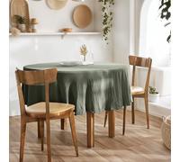 Mylittlebed Nappe Gaze de Coton GAÏA L’Effet Papillon - Nappe Ronde 180cm, Effet Naturel & Épuré [ Nappe Table Ronde ] (Vert Romarin)
