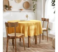 Mylittlebed Nappe Gaze de Coton GAÏA L’Effet Papillon - Nappe Ronde 180cm, Effet Naturel & Épuré [ Nappe Table Ronde ] (Safran)