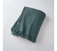 Mylittlebed Plaid Gaze de Coton Collection Gaïa L’Effet Papillon - Dessus de lit à Franges pour Chambre & Salon [ Edredon Couvre lit ] (Bleu Canard, 130 x 160 CM)