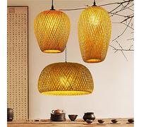 MyLjp Lustre E27 Bambou Suspension À Trois Feux Lustre En Rotin Naturel Lampe À Suspension Lampe De Table Vintage Abat Jour Vintage Hauteur Réglable Willow Shadow Suspension Salon Plafonnier