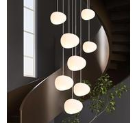 MyLjp Lustre Minimaliste Moderne Lumière Pendentive De Cailloux Blancs Lampes Suspendues Pour Escalier Villa Réglable En Hauteur Utilisé Pour Salons Villas Escaliers Bâtiments Duplex(Eight heads)
