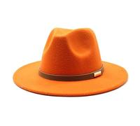 MYLPDZSW Xingyue Aile Chapeaux de Chapeau et de Cow-Boy, Nouveau Style Britannique Automne et Hiver Grand Chapeau à Bord Mode Plat Haut Chapeau Loisirs Laine Jazz Chapeau (Couleur : Orange)