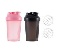 Myluatye Shaker Protéiné 400ml,Protein Shaker,2 PCS Bouteille Shaker Protéines,sans BPA,avec Boules de Fouet en Métal,Pour Fitness,Sport,Gym (noir + rose)