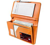 Mymazn Livre de serveur avec fermeture éclair et poche magnétique, joli livret de serveuse, livre de service compatible avec tablier de serveur avec poche à haut volume, orange
