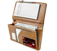 Mymazn Livre de serveur avec fermeture éclair et poche magnétique, joli livret de serveuse, livre de service compatible avec tablier de serveur avec poche à haut volume, marron